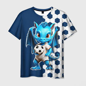 Мужская футболка 3D с принтом Дракон футболист , 100% полиэфир | прямой крой, круглый вырез горловины, длина до линии бедер | 
