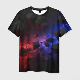 Мужская футболка 3D с принтом Синие и красные абстрактные элементы , 100% полиэфир | прямой крой, круглый вырез горловины, длина до линии бедер | 