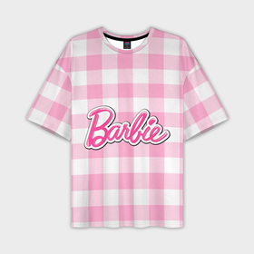 Мужская футболка oversize 3D с принтом Барби лого розовая клетка в Санкт-Петербурге,  |  | 