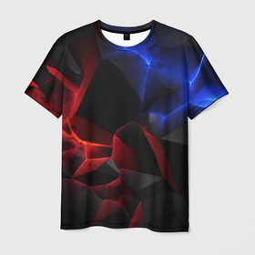 Мужская футболка 3D с принтом Синие и красные  плиты в Петрозаводске, 100% полиэфир | прямой крой, круглый вырез горловины, длина до линии бедер | 