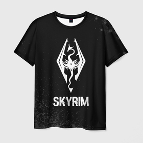 Мужская футболка 3D с принтом Skyrim glitch на темном фоне в Ухте, 100% полиэфир | прямой крой, круглый вырез горловины, длина до линии бедер | 