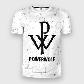Мужская футболка 3D Slim с принтом Powerwolf glitch на светлом фоне в Екатеринбурге, 100% полиэстер с улучшенными характеристиками | приталенный силуэт, круглая горловина, широкие плечи, сужается к линии бедра | 
