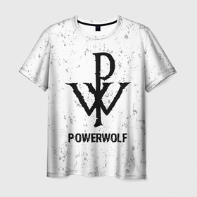 Мужская футболка 3D с принтом Powerwolf glitch на светлом фоне в Кировске, 100% полиэфир | прямой крой, круглый вырез горловины, длина до линии бедер | 