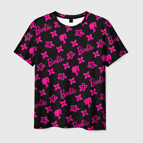Мужская футболка 3D с принтом Барби паттерн черно розовый в Кировске, 100% полиэфир | прямой крой, круглый вырез горловины, длина до линии бедер | 