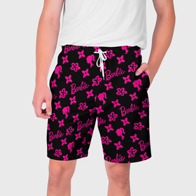 Мужские шорты 3D с принтом Барби паттерн черно розовый в Белгороде,  полиэстер 100% | прямой крой, два кармана без застежек по бокам. Мягкая трикотажная резинка на поясе, внутри которой широкие завязки. Длина чуть выше колен | 