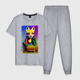 Мужская пижама хлопок с принтом Fox girl   fashionista   pop art в Курске, 100% хлопок | брюки и футболка прямого кроя, без карманов, на брюках мягкая резинка на поясе и по низу штанин
 | Тематика изображения на принте: 
