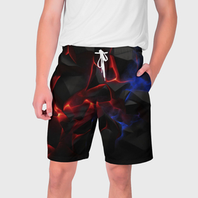 Мужские шорты 3D с принтом Плиты черные красные синие в Белгороде,  полиэстер 100% | прямой крой, два кармана без застежек по бокам. Мягкая трикотажная резинка на поясе, внутри которой широкие завязки. Длина чуть выше колен | 
