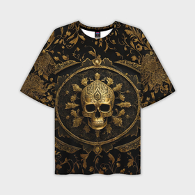Мужская футболка oversize 3D с принтом Золотой череп с узорами в Белгороде,  |  | 