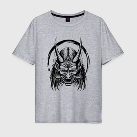 Мужская футболка хлопок Oversize с принтом Лик демона в Курске, 100% хлопок | свободный крой, круглый ворот, “спинка” длиннее передней части | Тематика изображения на принте: 