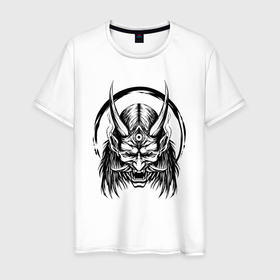 Мужская футболка хлопок с принтом Лик демона в Курске, 100% хлопок | прямой крой, круглый вырез горловины, длина до линии бедер, слегка спущенное плечо. | 