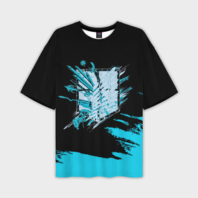 Мужская футболка oversize 3D с принтом Логотип Атака Титанов голубой в Кировске,  |  | Тематика изображения на принте: 