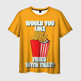 Мужская футболка 3D с принтом Картофель фри   Фаст Фуд в Тюмени, 100% полиэфир | прямой крой, круглый вырез горловины, длина до линии бедер | 