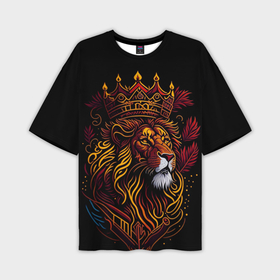 Мужская футболка oversize 3D с принтом Золотой лев с короной в Петрозаводске,  |  | 