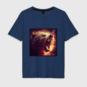 Мужская футболка хлопок Oversize с принтом Огненный медведь в Кировске, 100% хлопок | свободный крой, круглый ворот, “спинка” длиннее передней части | 