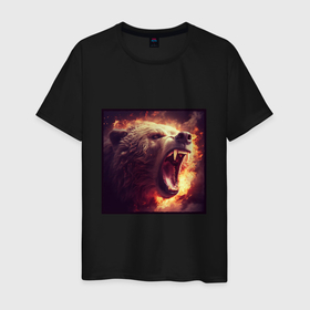 Мужская футболка хлопок с принтом Огненный медведь в Кировске, 100% хлопок | прямой крой, круглый вырез горловины, длина до линии бедер, слегка спущенное плечо. | 