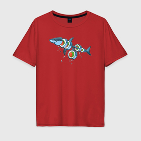 Мужская футболка хлопок Oversize с принтом Суши акула в Екатеринбурге, 100% хлопок | свободный крой, круглый ворот, “спинка” длиннее передней части | Тематика изображения на принте: 