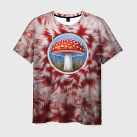 Мужская футболка 3D с принтом Красный веселый мухомор в Кировске, 100% полиэфир | прямой крой, круглый вырез горловины, длина до линии бедер | 