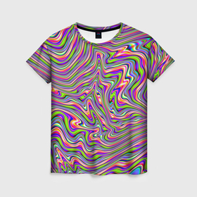 Женская футболка 3D с принтом В полоску триппи в Кировске, 100% полиэфир ( синтетическое хлопкоподобное полотно) | прямой крой, круглый вырез горловины, длина до линии бедер | 