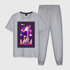 Мужская пижама хлопок с принтом Влюбленная пара жирафов в Петрозаводске, 100% хлопок | брюки и футболка прямого кроя, без карманов, на брюках мягкая резинка на поясе и по низу штанин
 | 