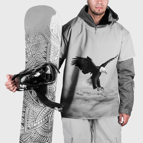 Накидка на куртку 3D с принтом Орёл в облаках черно белый в Екатеринбурге, 100% полиэстер |  | Тематика изображения на принте: 