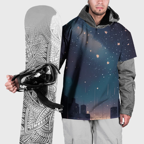 Накидка на куртку 3D с принтом Звёздное небо над городом   нейросеть в Тюмени, 100% полиэстер |  | Тематика изображения на принте: 