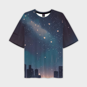 Мужская футболка oversize 3D с принтом Звёздное небо над городом   нейросеть в Белгороде,  |  | 