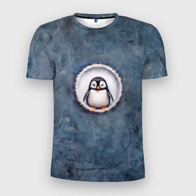 Мужская футболка 3D Slim с принтом Маленький забавный пингвинчик в Кировске, 100% полиэстер с улучшенными характеристиками | приталенный силуэт, круглая горловина, широкие плечи, сужается к линии бедра | 