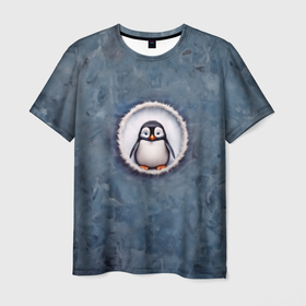 Мужская футболка 3D с принтом Маленький забавный пингвинчик в Курске, 100% полиэфир | прямой крой, круглый вырез горловины, длина до линии бедер | 