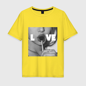 Мужская футболка хлопок Oversize с принтом Непристойная девушка с чупа чупсом в Кировске, 100% хлопок | свободный крой, круглый ворот, “спинка” длиннее передней части | 