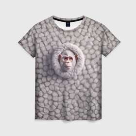Женская футболка 3D с принтом Забавная белая обезьяна , 100% полиэфир ( синтетическое хлопкоподобное полотно) | прямой крой, круглый вырез горловины, длина до линии бедер | 