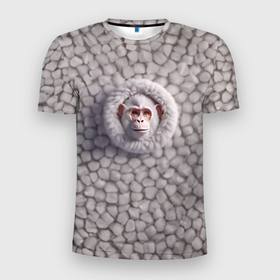 Мужская футболка 3D Slim с принтом Забавная белая обезьяна в Кировске, 100% полиэстер с улучшенными характеристиками | приталенный силуэт, круглая горловина, широкие плечи, сужается к линии бедра | 