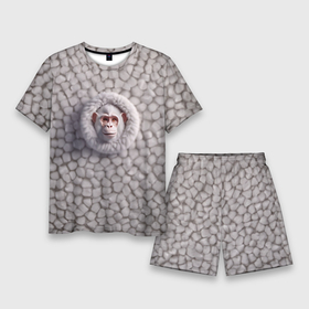 Мужской костюм с шортами 3D с принтом Забавная белая обезьяна в Кировске,  |  | Тематика изображения на принте: 