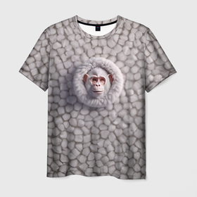 Мужская футболка 3D с принтом Забавная белая обезьяна в Екатеринбурге, 100% полиэфир | прямой крой, круглый вырез горловины, длина до линии бедер | 