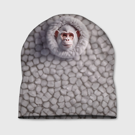 Шапка 3D с принтом Забавная белая обезьяна в Екатеринбурге, 100% полиэстер | универсальный размер, печать по всей поверхности изделия | 