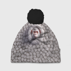 Шапка 3D c помпоном с принтом Забавная белая обезьяна в Тюмени, 100% полиэстер | универсальный размер, печать по всей поверхности изделия | 