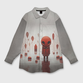 Мужская рубашка oversize 3D с принтом Красный человечек на пруду в Кировске,  |  | 