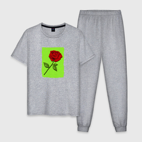 Мужская пижама хлопок с принтом Роза на зеленом фоне в Санкт-Петербурге, 100% хлопок | брюки и футболка прямого кроя, без карманов, на брюках мягкая резинка на поясе и по низу штанин
 | 