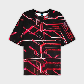 Мужская футболка oversize 3D с принтом Неоновые линии красные в Санкт-Петербурге,  |  | 