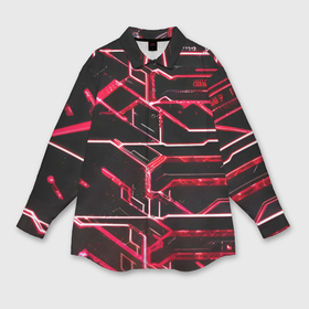 Мужская рубашка oversize 3D с принтом Неоновые линии красные в Санкт-Петербурге,  |  | 