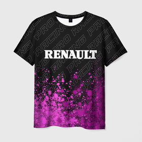 Мужская футболка 3D с принтом Renault pro racing: символ сверху в Тюмени, 100% полиэфир | прямой крой, круглый вырез горловины, длина до линии бедер | 