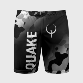 Мужские шорты спортивные с принтом Quake glitch на темном фоне: надпись, символ в Тюмени,  |  | 