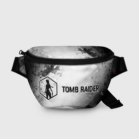 Поясная сумка 3D с принтом Tomb Raider glitch на светлом фоне: надпись и символ в Белгороде, 100% полиэстер | плотная ткань, ремень с регулируемой длиной, внутри несколько карманов для мелочей, основное отделение и карман с обратной стороны сумки застегиваются на молнию | 