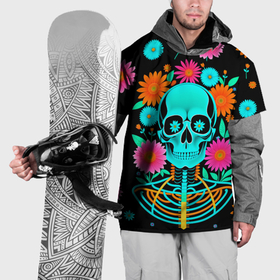 Накидка на куртку 3D с принтом Неоновый скелет в цветах в Петрозаводске, 100% полиэстер |  | Тематика изображения на принте: 