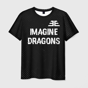 Мужская футболка 3D с принтом Imagine Dragons glitch на темном фоне: символ сверху в Санкт-Петербурге, 100% полиэфир | прямой крой, круглый вырез горловины, длина до линии бедер | 
