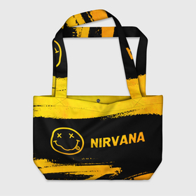 Пляжная сумка 3D с принтом Nirvana   gold gradient: надпись и символ в городе Новоалтайск, 100% полиэстер | застегивается на металлическую кнопку; внутренний карман застегивается на молнию. Стенки укреплены специальным мягким материалом, чтобы защитить содержимое от несильных ударов
 | 
