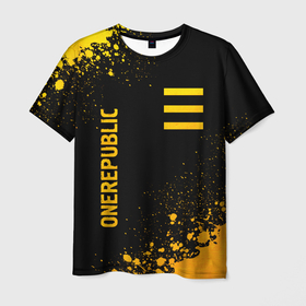 Мужская футболка 3D с принтом OneRepublic   gold gradient: надпись, символ , 100% полиэфир | прямой крой, круглый вырез горловины, длина до линии бедер | 