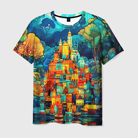 Мужская футболка 3D с принтом Сказочный город в Екатеринбурге, 100% полиэфир | прямой крой, круглый вырез горловины, длина до линии бедер | Тематика изображения на принте: 