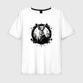 Мужская футболка хлопок Oversize с принтом Кролик и часы   Алиса в стране чудес в Петрозаводске, 100% хлопок | свободный крой, круглый ворот, “спинка” длиннее передней части | Тематика изображения на принте: 
