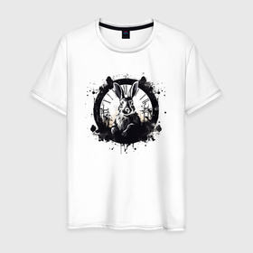 Мужская футболка хлопок с принтом Кролик и часы   Алиса в стране чудес в Петрозаводске, 100% хлопок | прямой крой, круглый вырез горловины, длина до линии бедер, слегка спущенное плечо. | 