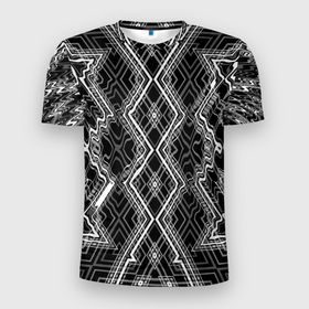 Мужская футболка 3D Slim с принтом Черно белый узор Искаженная геометрия в Петрозаводске, 100% полиэстер с улучшенными характеристиками | приталенный силуэт, круглая горловина, широкие плечи, сужается к линии бедра | 